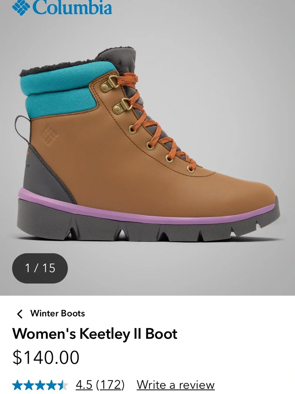 Columbia Keetley ll Omni heat Tan & Teal Waterproof Hiking Boots NWT $150 MSRP